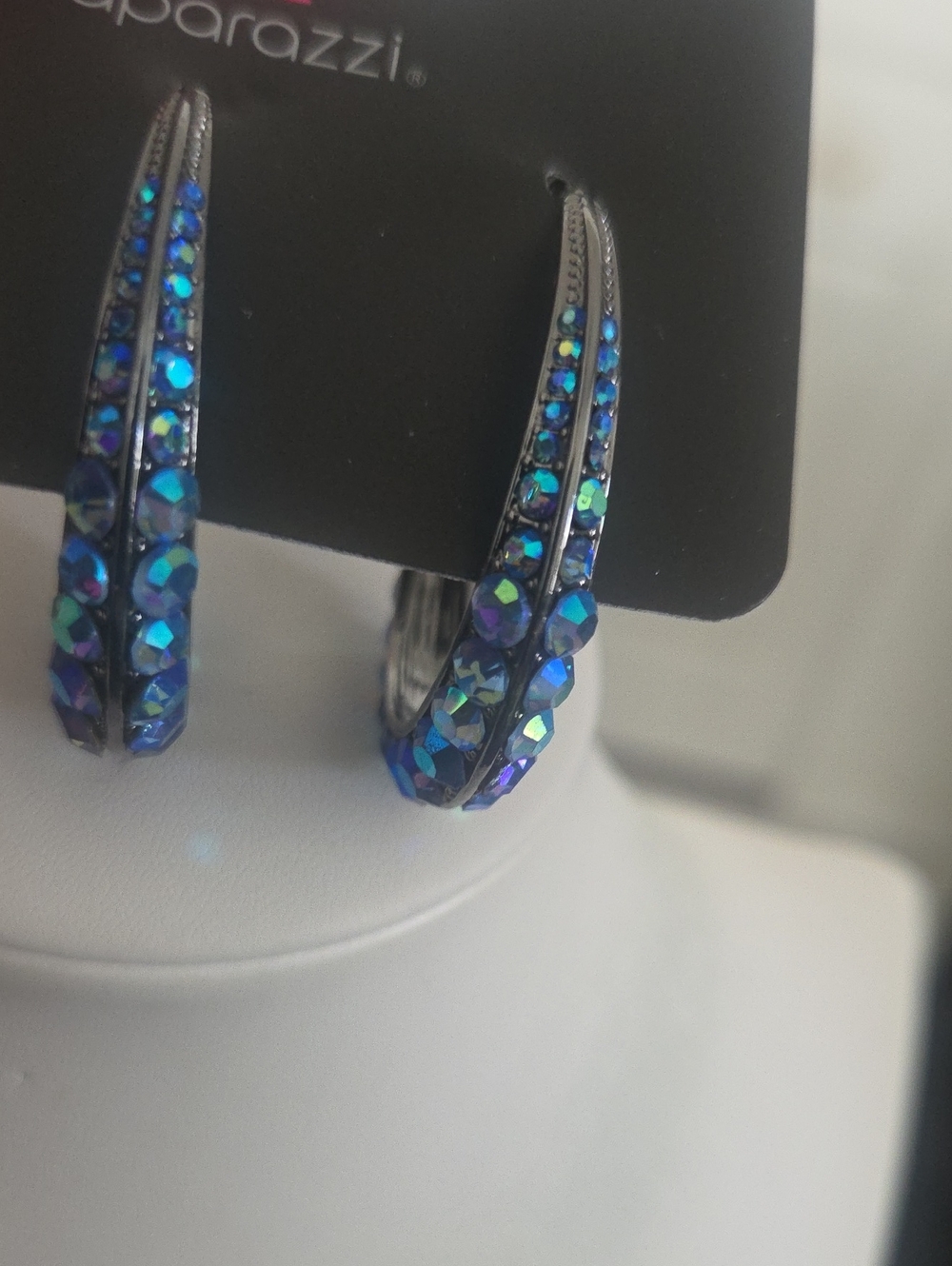 Paparazzi Embedded Edge Blue Hoop Earrings NWT